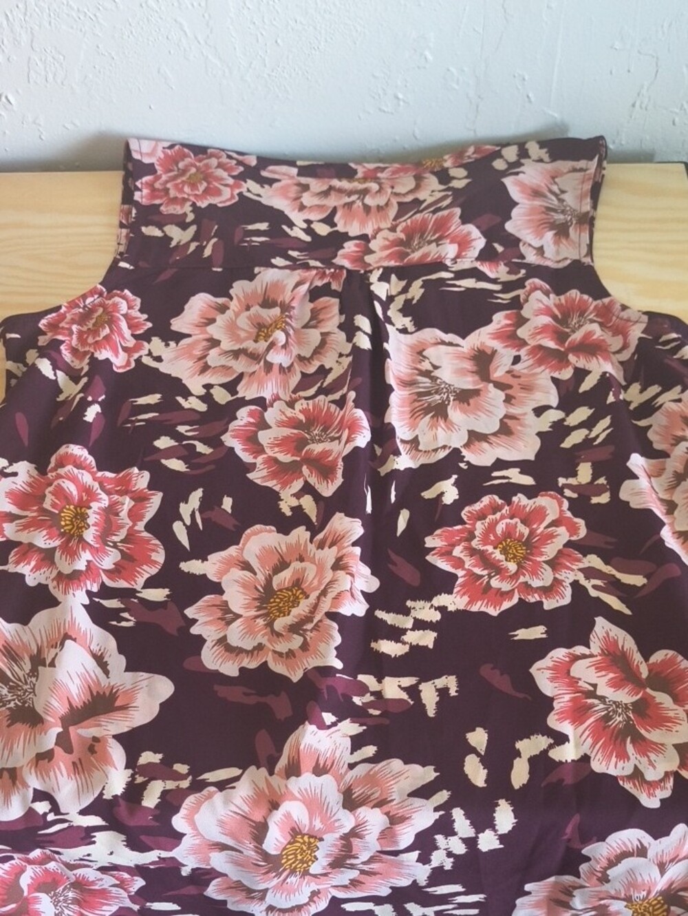 Maurices Plum Sleeveless Floral V-Neck Camisole with Pink Blooms - Picture 3 of 3
